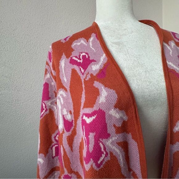 Soft Surroundings Cardigan Leslie Pink Orange Floral Casual Flowy Sweater Size M - Picture 13 of 15